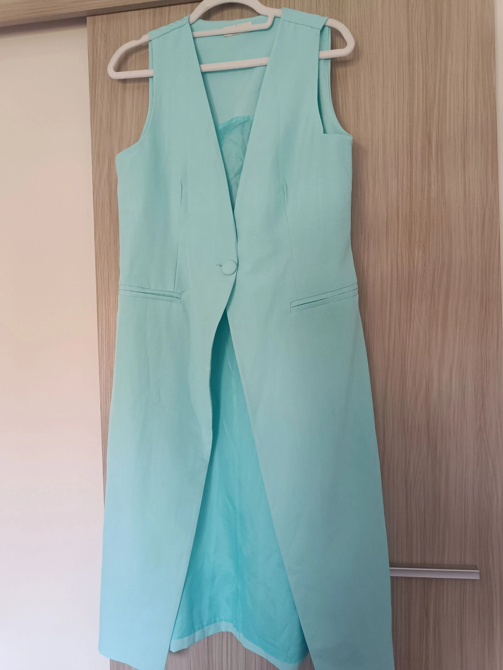 Chaleco largo estilo blazer verde agua / menta T. L (Made in Italy) – photo 3